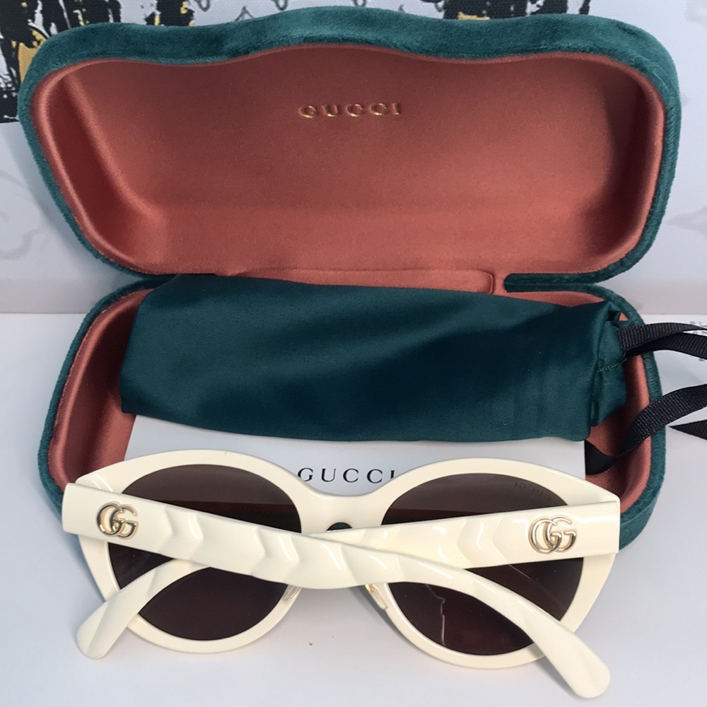 New ✨ Authentic Gucci GG0814SK 002 Sunglasses – Ivory Frame with Brown Lenses ✨ - Picture 12 of 14